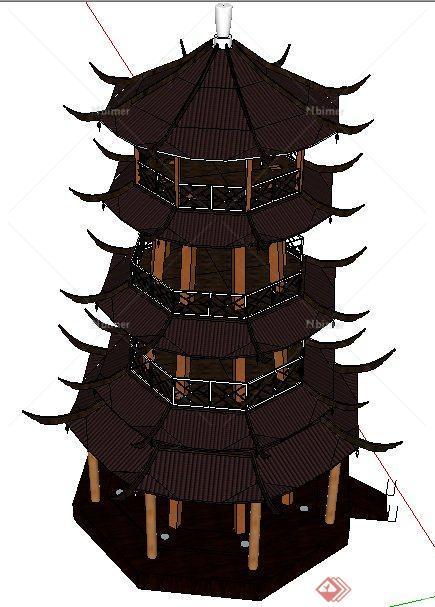 中式风格景观塔楼su模型