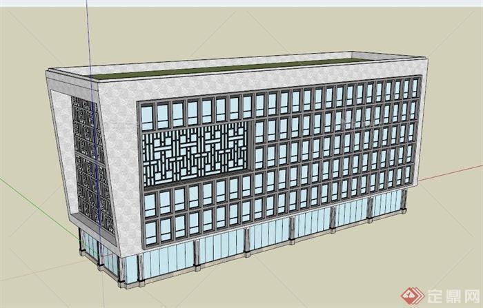 新中式单层办公楼建筑设计SU模型