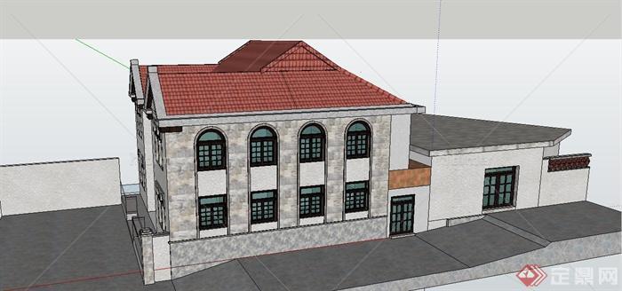 某两层欧式风格坡屋面组合住宅建筑设计SU模型