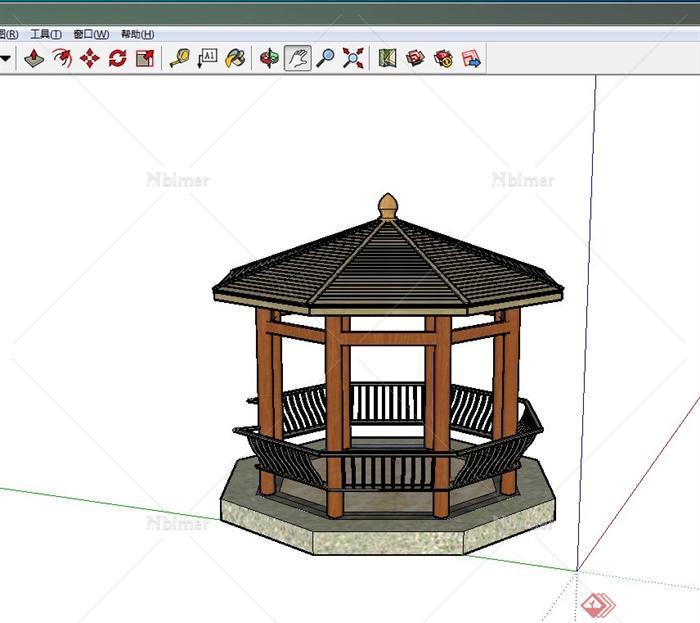 某木质八角亭建筑设计SU模型