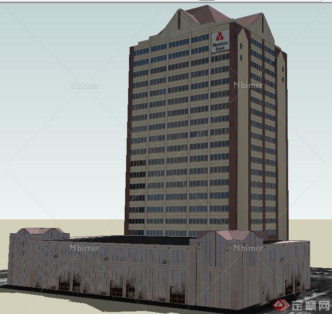 现代风格银行办公楼建筑设计su模型