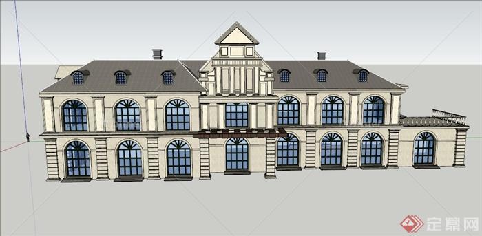 某欧式两层居委会办公建筑设计SU模型