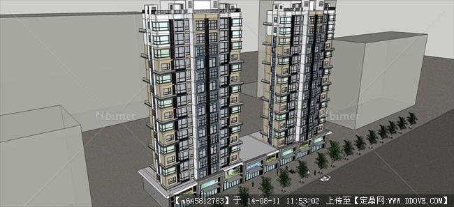 Sketch Up 精品模型---错层设计高层住宅含底商建