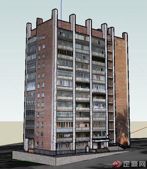 现代小高层居民住宅楼建筑设计su模型