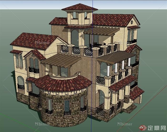 某欧式风格两层别墅建筑设计SU模型