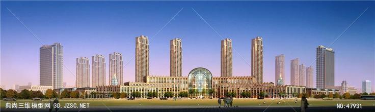 大型综合商业及住宅区规划红莲湖中央花园su模型
