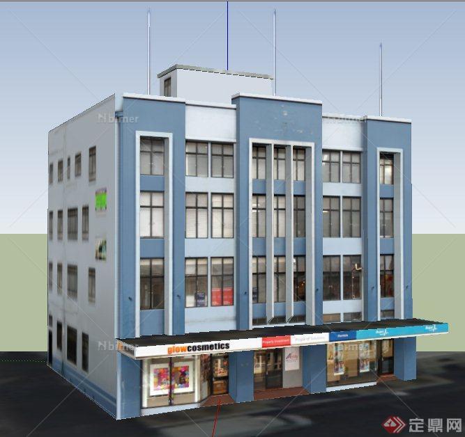 现代四层商业办公建筑设计SU模型