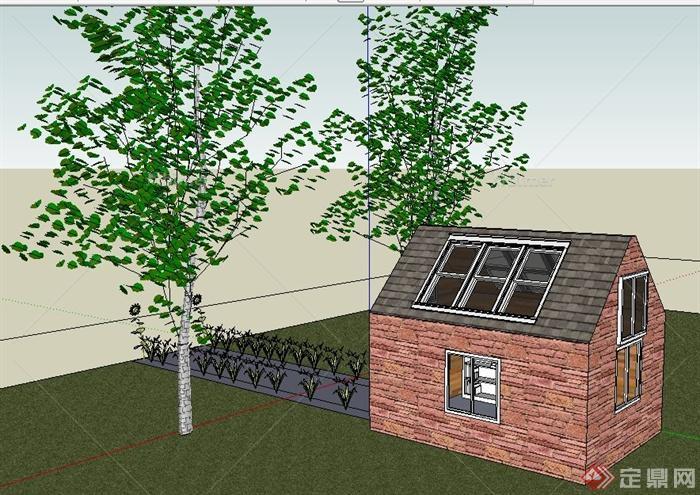 一间砖砌休息小屋建筑设计SU模型