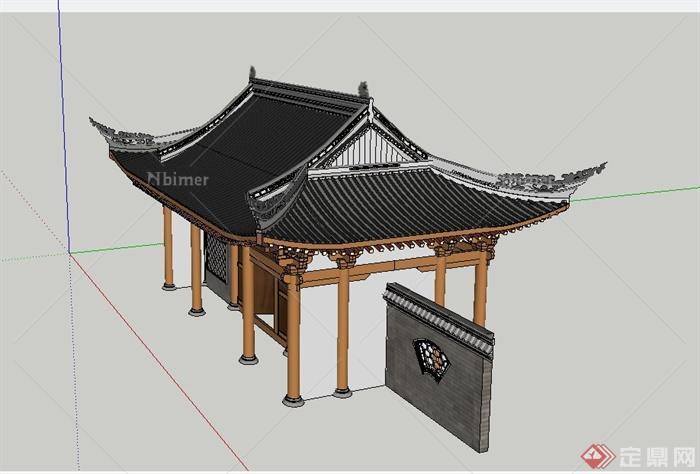 古典中式某大户住宅入户门设计SU模型