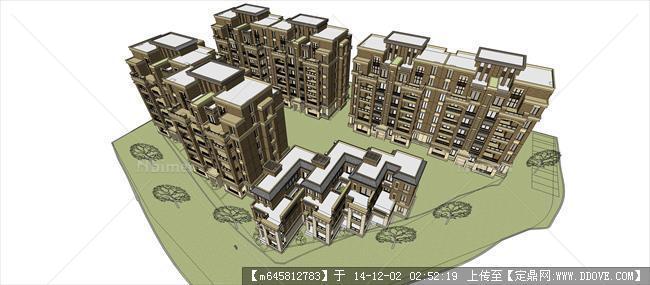 联排别墅和多层的住宅小区项目su模型