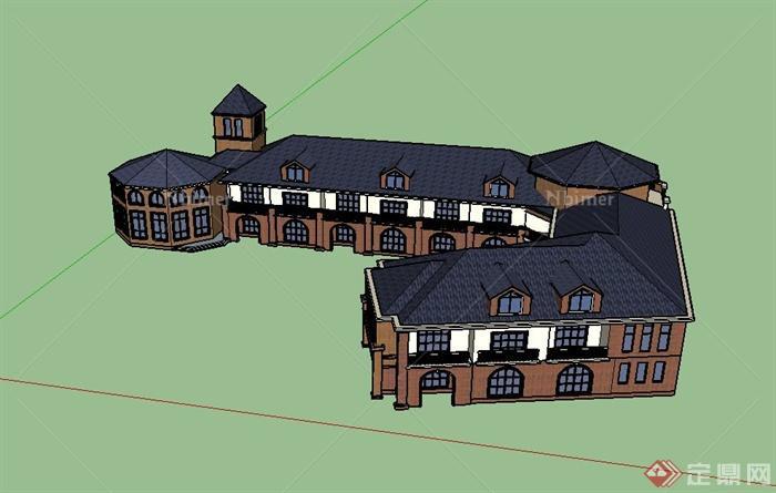 某两层欧式幼儿园建筑设计SU模型