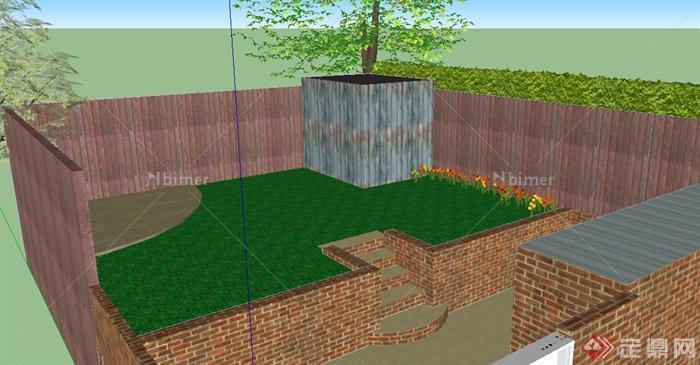 某个室外庭院花园设计SU模型参考