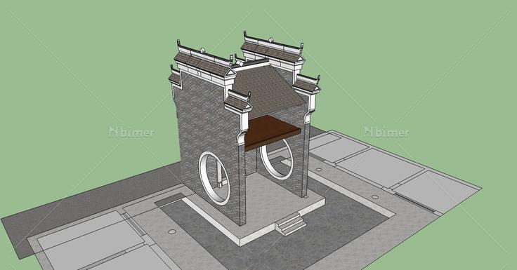 建築構件-中式大門(71590)su模型下載