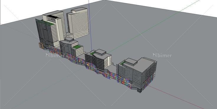 现代商业办公楼及步行商业街SU草图大师模型(133