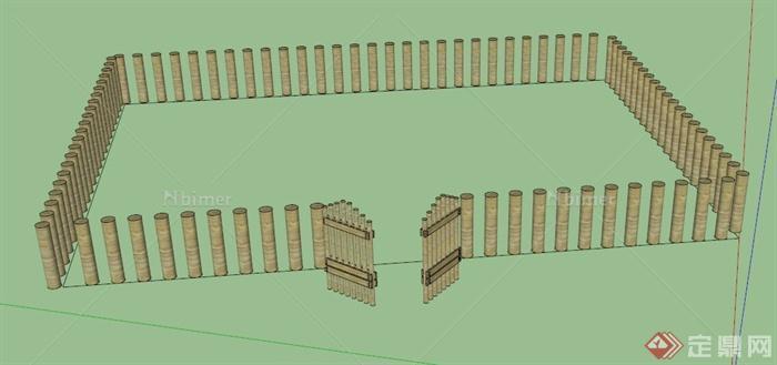 木桩式围栏设计SU模型