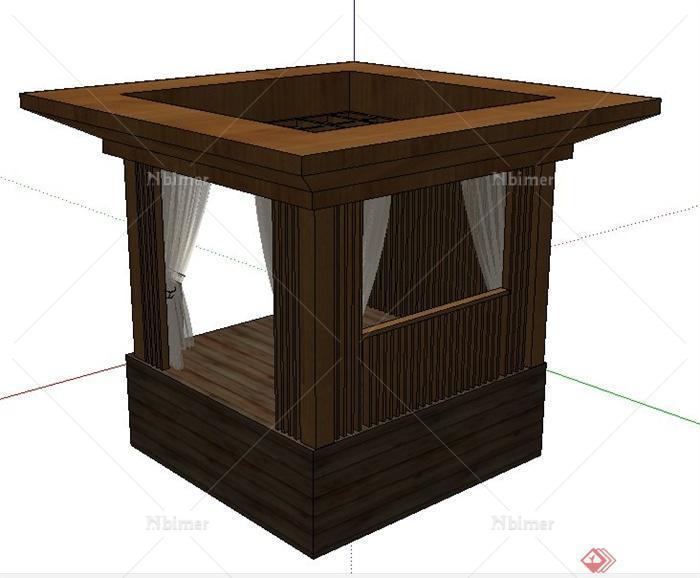 东南亚风格休闲木方亭su模型