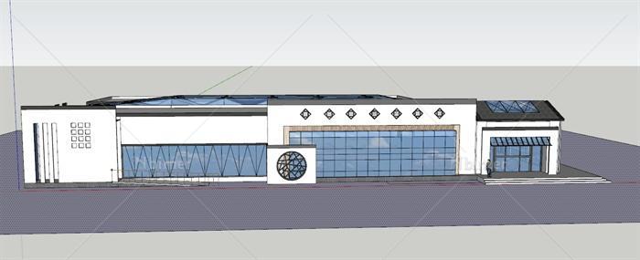 单层新中式体育馆建筑设计SU模型附带CAD平面图[