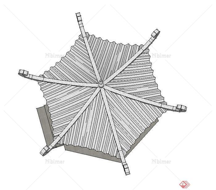 园林景观节点六角带斗拱翘檐亭设计SU模型