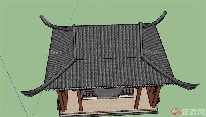 某古典中式四角翘檐亭设计SU模型