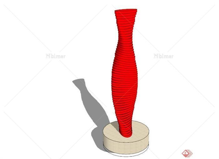 红色螺旋抽象雕塑设计SU模型[原创]