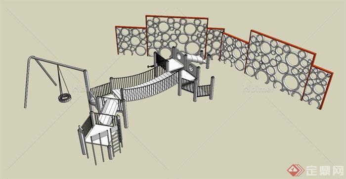 游乐设施和景墙组合设计SU模型