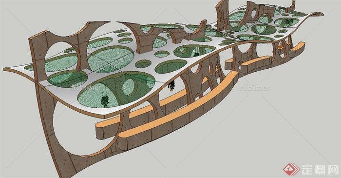 现代镂空独角廊架设计SU模型