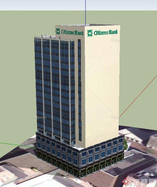 现代某高层城市银行办公楼建筑设计SU模型