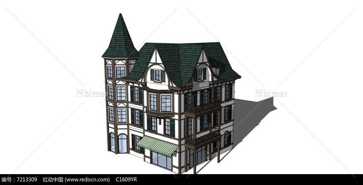 欧式古典复古多层独栋别墅SU模型