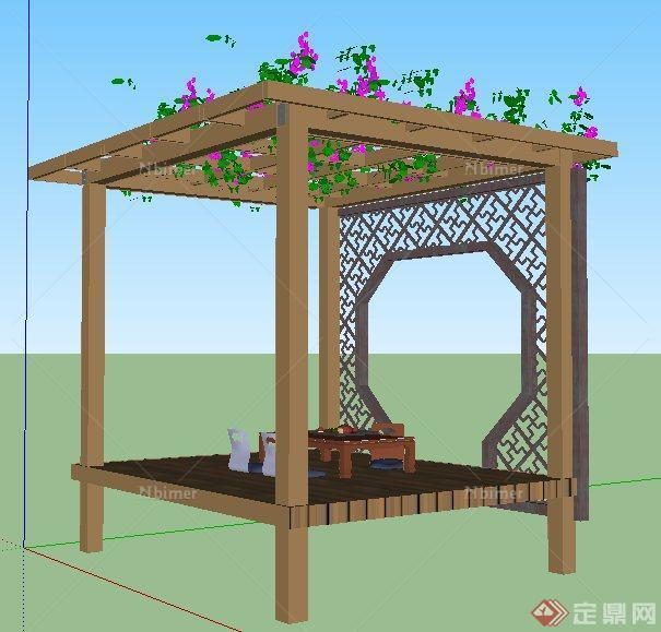 现代风格休闲木花架su模型