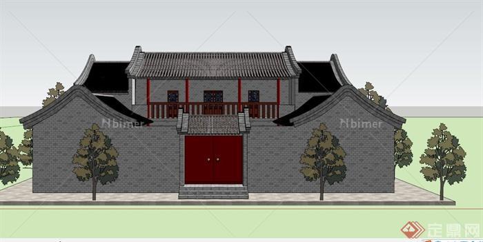 现代中式北京四合院建筑SU模型[原创]