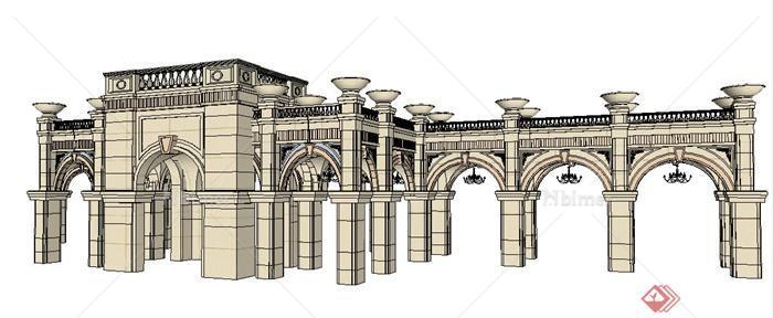 欧式风格转折景观长廊设计su模型