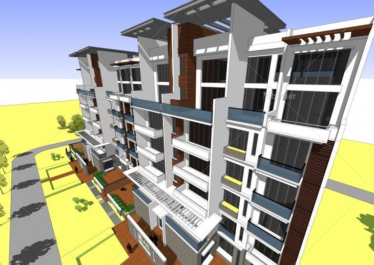 分享最近收集的2个现代多层住宅带SketchUp模型下