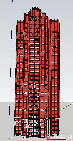 现代高层红色住宅楼建筑设计su模型[原创]