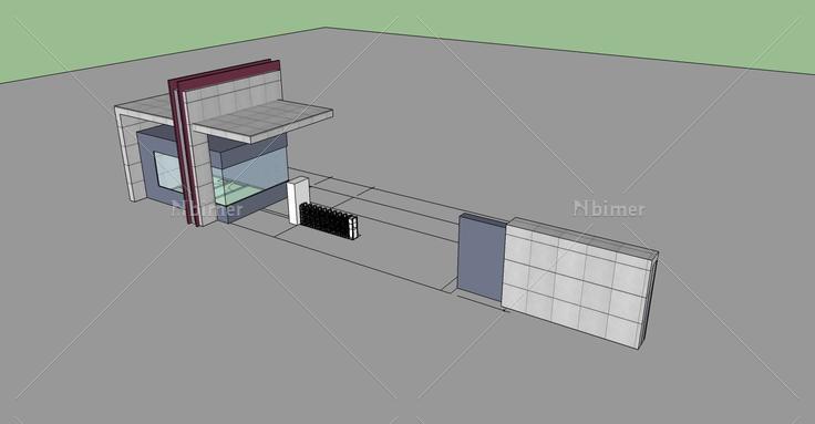 现代门卫室及入口(77614)su模型下载