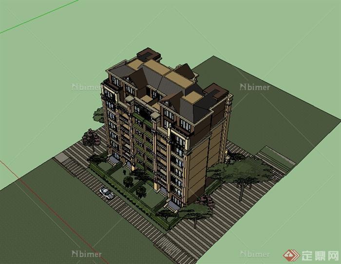 某一居住区住宅设计建筑SU模型素材