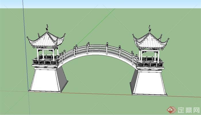 某古典中式景观跨虹长亭设计SU模型