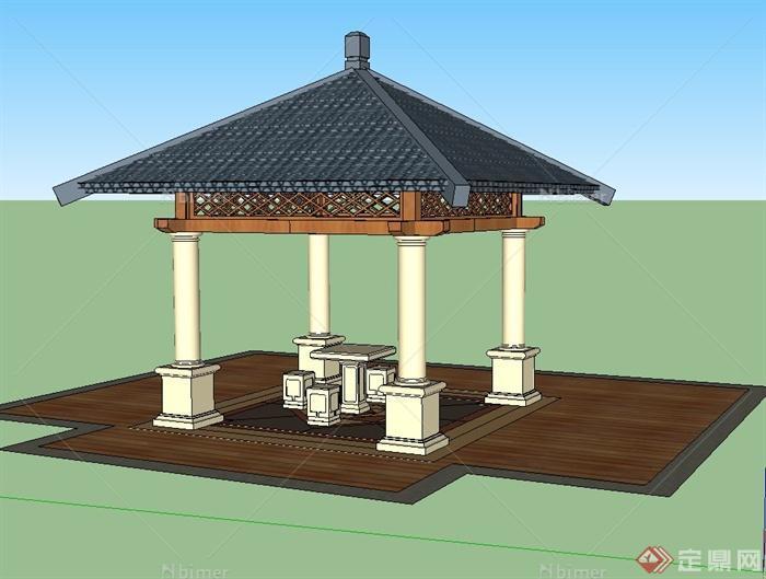 某四角带斗拱凉亭设计SU模型