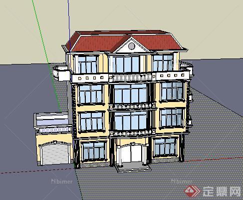 某独栋别墅建筑设计SU模型素材