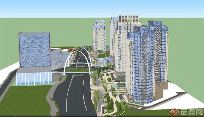 创新企业办公园区建筑与景观规划设计SU模型[原创