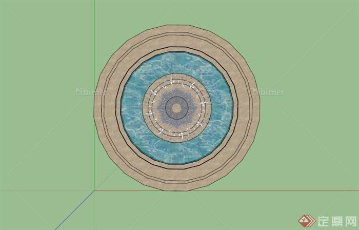 某现代圆形喷泉水池SU模型
