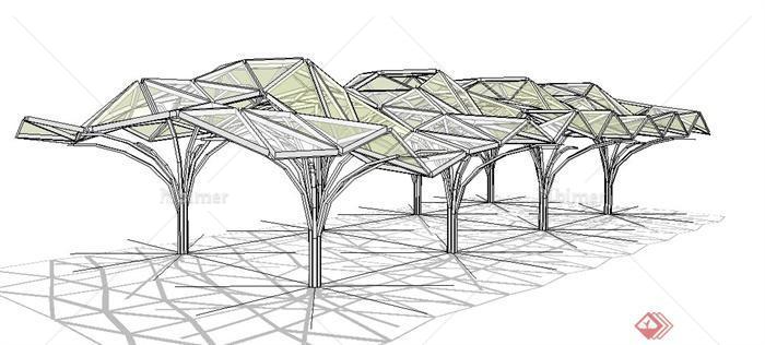 现代风格玻璃顶廊架设计su模型