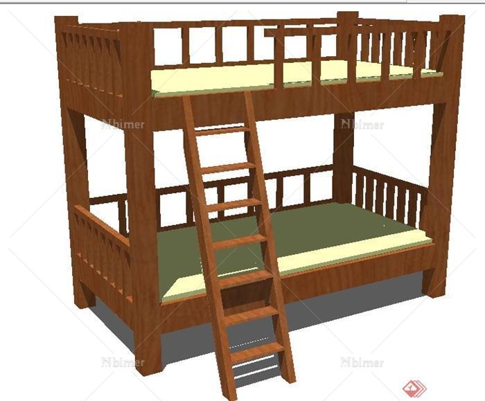 中式木质高低床儿童床su模型[原创]