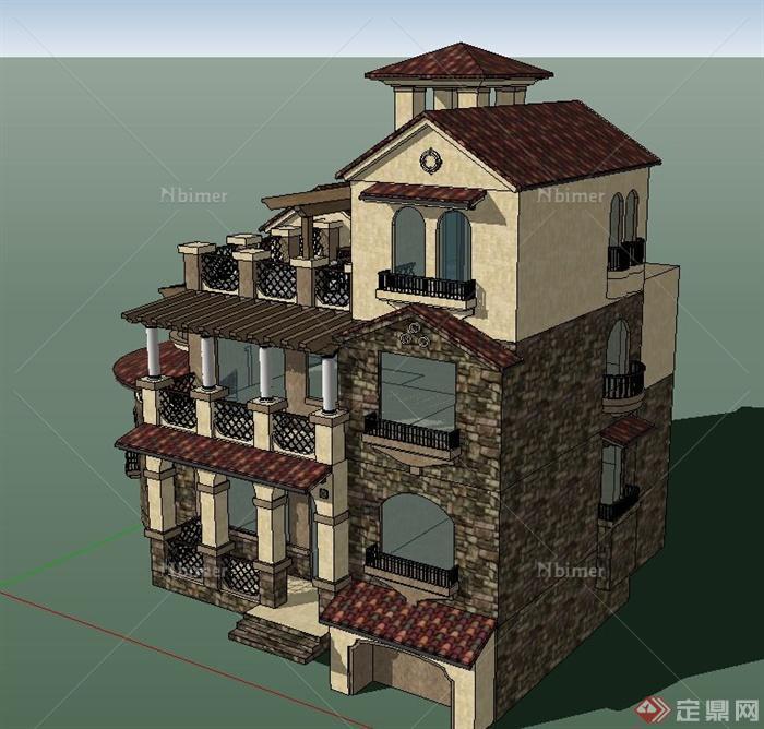某欧式风格两层别墅建筑设计SU模型