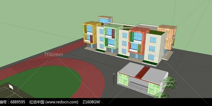 三色幼儿园3D模型建筑