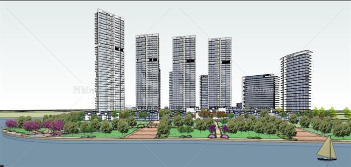 办公 住宅综合地块规划方案SU精致设计模型[原创
