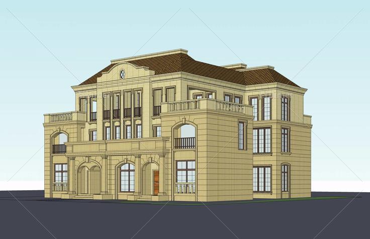 法式双拼别墅(45931)su模型下载