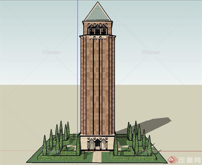 现代某高层纪念塔建筑设计SU模型