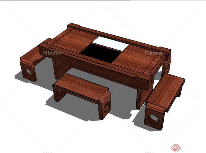 某现代风格完整的茶桌凳设计su模型[原创]