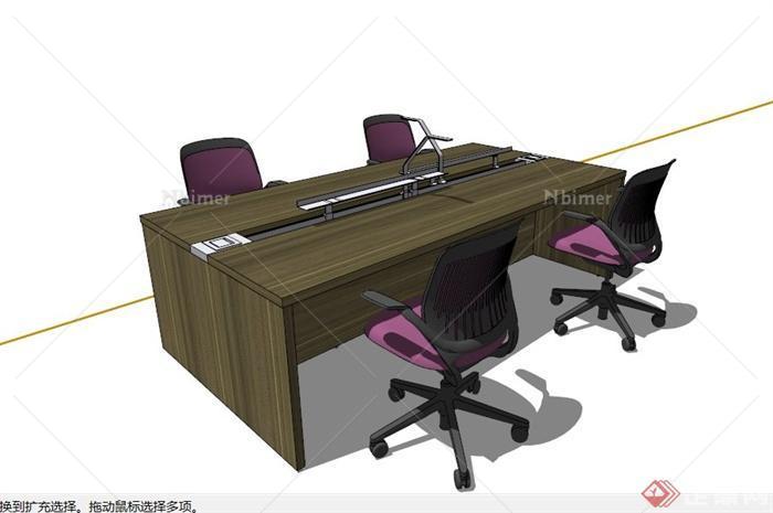 现代四人办公桌椅组合SU模型[原创]