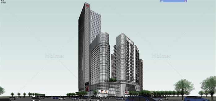 某滨河广场现代超高层商住综合体建筑设计方案SU
